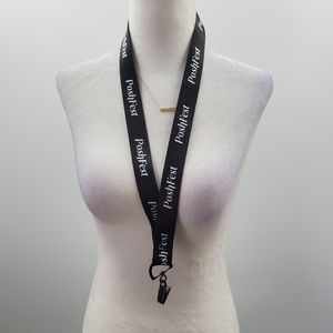 Poshfest Graphic Logo Lanyard Badge Clip NEW Black White